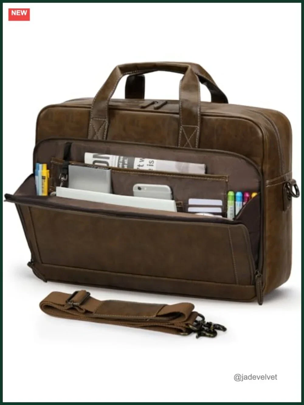 Vintage PU Leather Laptop Briefcase 16 Inch Men's Messenger Bag Business Work